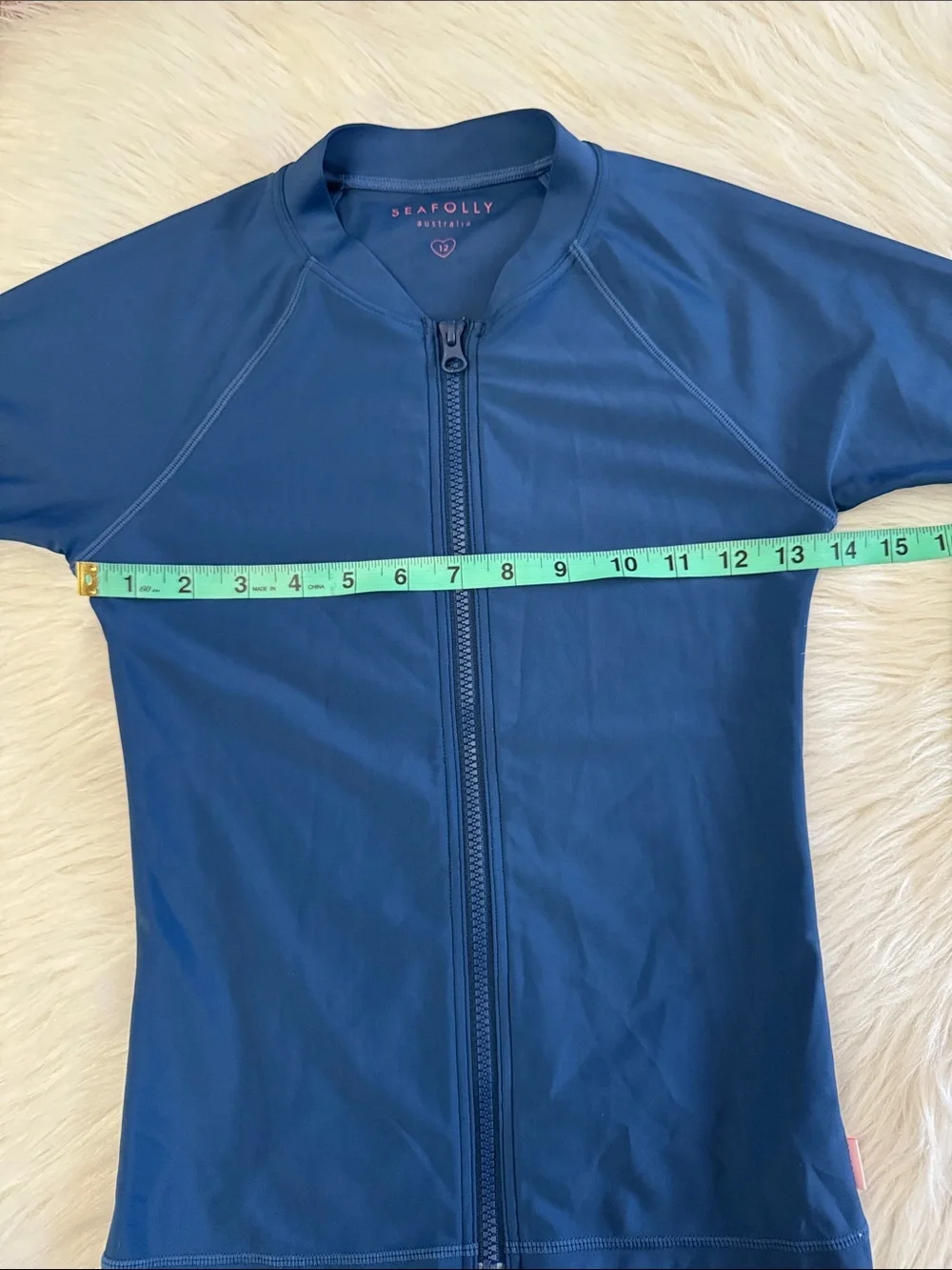 Seafolly Girls UV  Rash Top Indigo Blue Full-Zip Long Sleeve Rash Guard Size 12